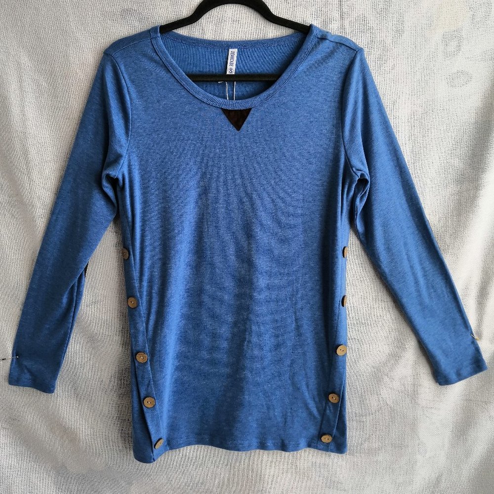 Dearcase Womens Knit Jersey Light Blue Long Sleeve Soft Shirt Size Small